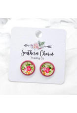 Southern Charm Trading Co Pink Tropical Floral Stud Earrings