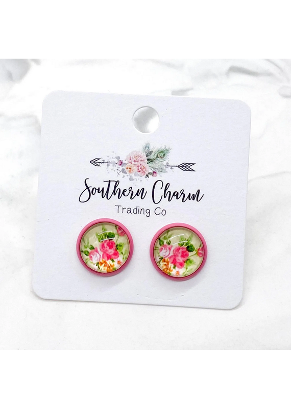 Southern Charm Trading Co Pink Tropical Floral Stud Earrings