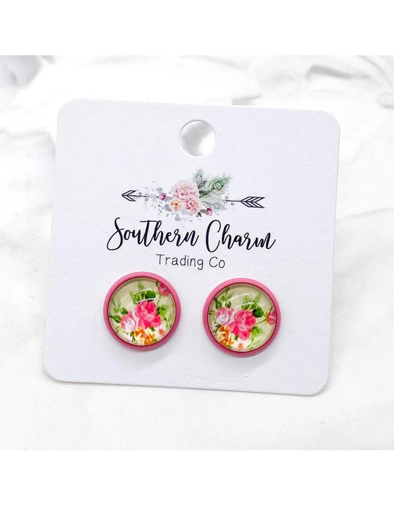 Southern Charm Trading Co Pink Tropical Floral Stud Earrings