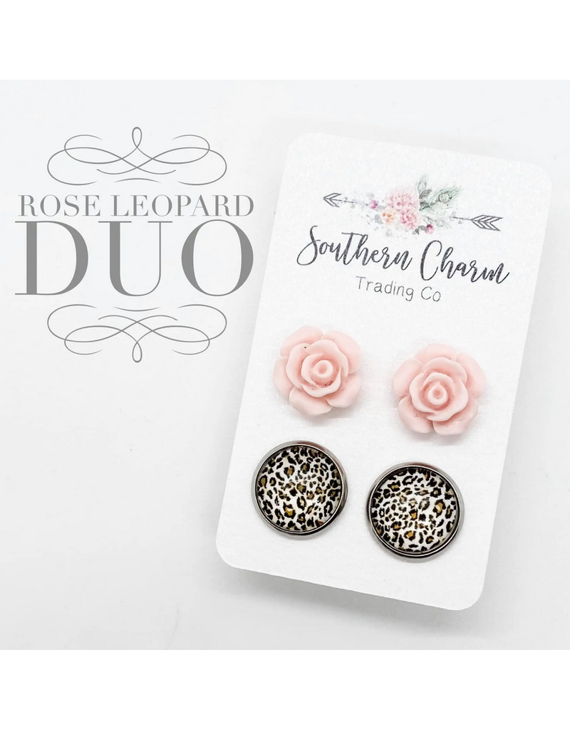Southern Charm Trading Co Rose Leopard Duo Earrings