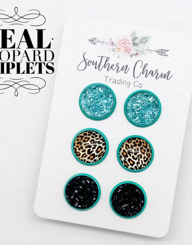 Southern Charm Trading Co Teal Leopard Triplet Earrings
