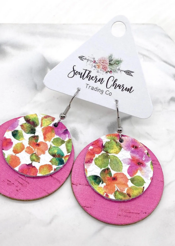 Southern Charm Trading Co Pink Double Floral Cork Earrings