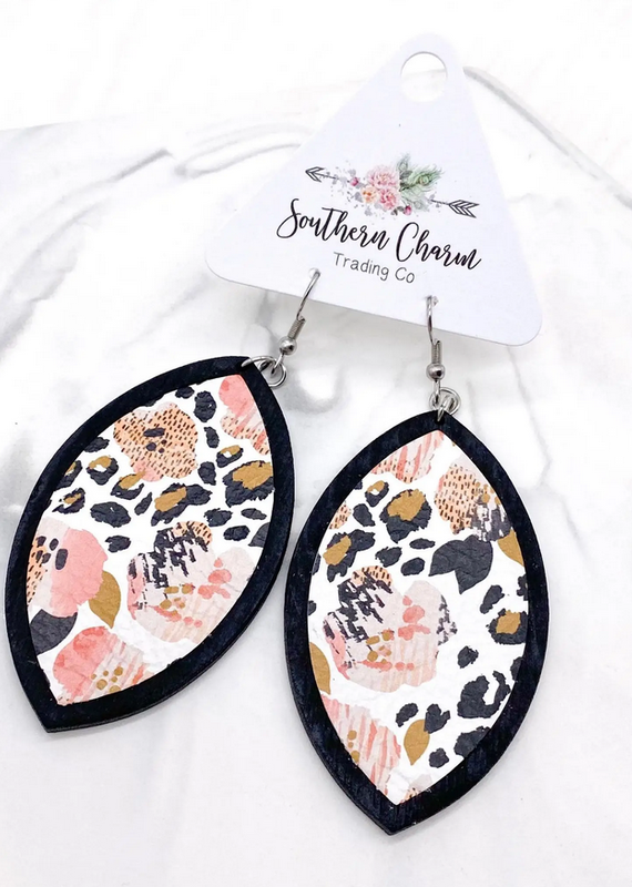 Southern Charm Trading Co Coral & Black Floral Wood Earrings
