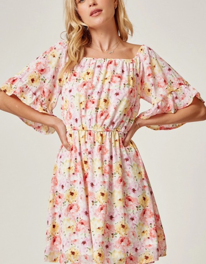 Andree by Unit Blush & Yellow Floral Off Shoulder Dress (S-3XL)