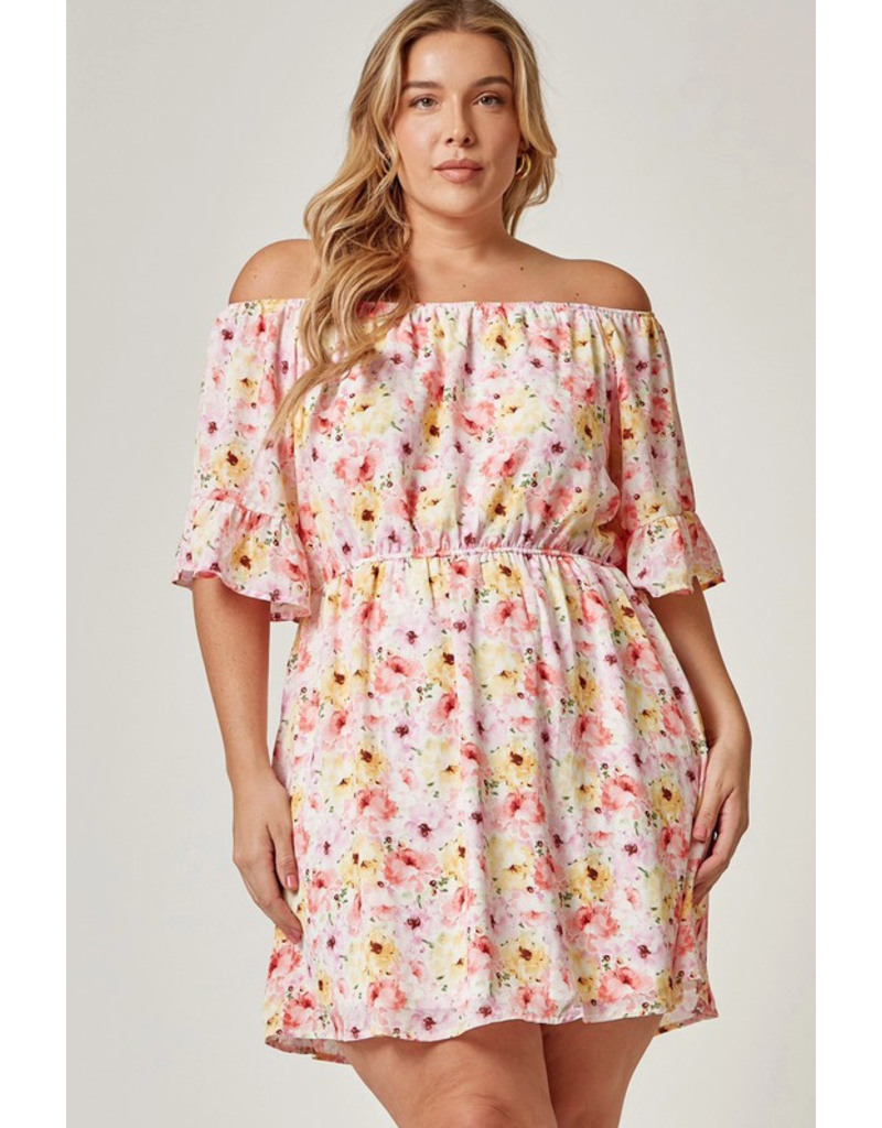 Andree by Unit Blush & Yellow Floral Off Shoulder Dress (2XL Only)