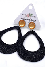 Southern Charm Trading Co Black Dangle 3" Leather Hoop Earrings