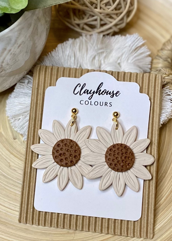 Clayhouse Colours Large Cream Sunflower Clay Earrings
