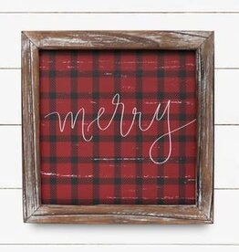 Sweet Water Decor 8x8 Merry Plaid Wood Sign