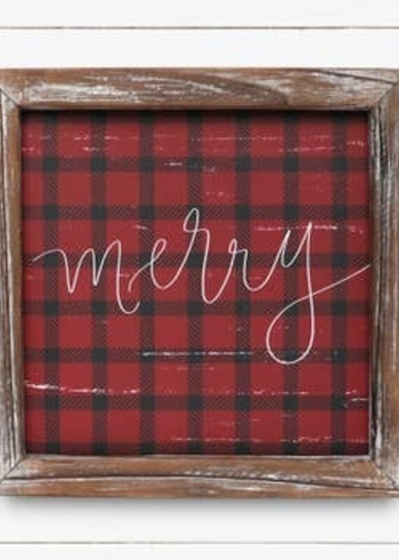 Sweet Water Decor 8x8 Merry Plaid Wood Sign *SALE*