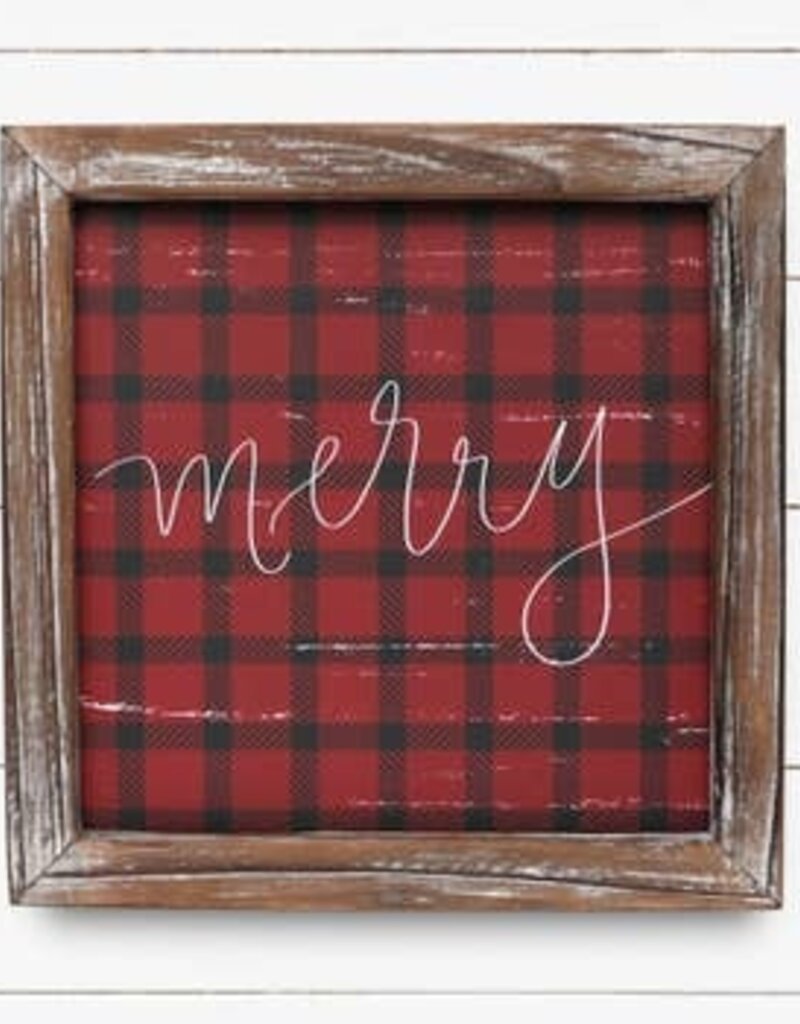 Sweet Water Decor 8x8 Merry Plaid Wood Sign *SALE*