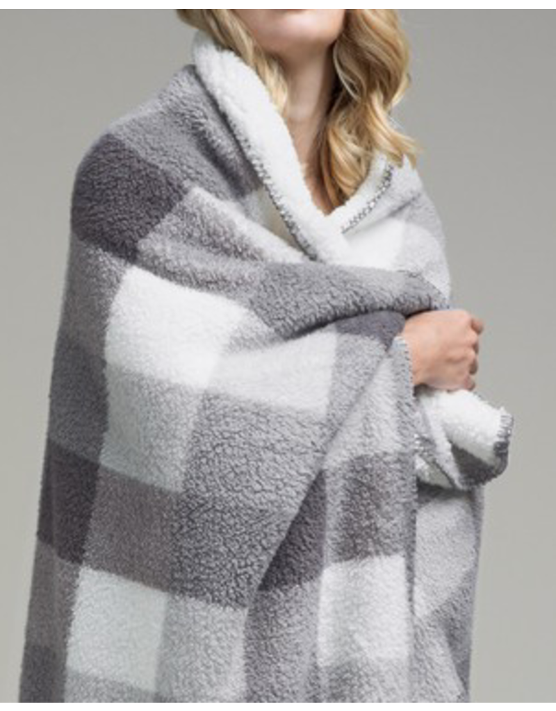 Ruggine Grey Plaid Sherpa Throw Blanket