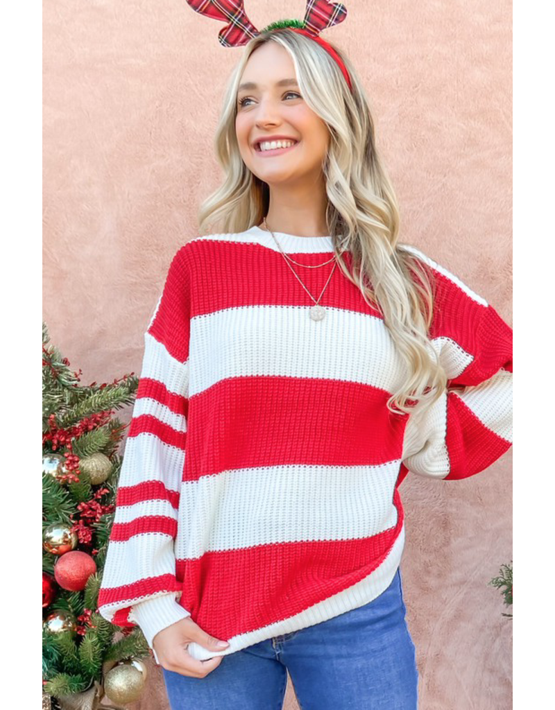 And the Why Red Candy Cane Striped Sweater (S-L)