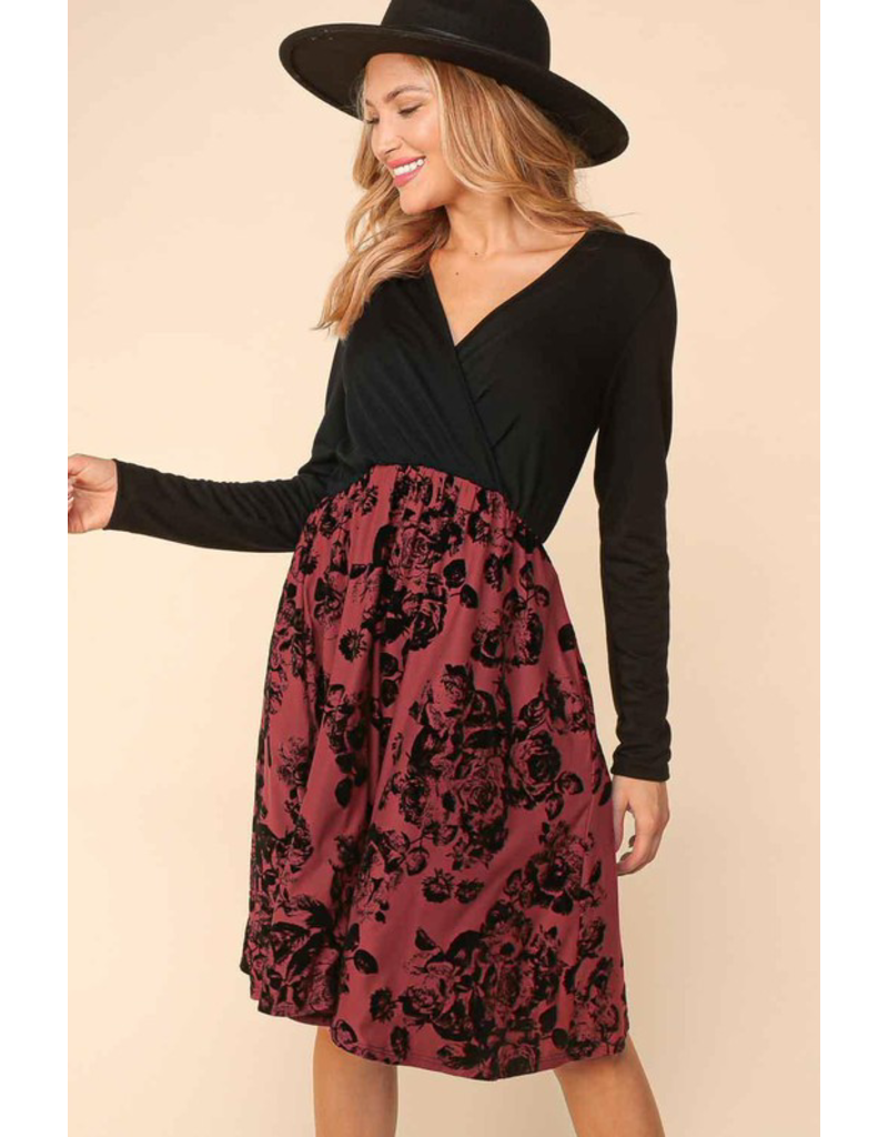 Haptics Black & Wine Velvet Holiday Dress (S-3XL)