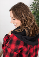 Michelle Mae Red + Black Plaid Hooded Jacket (S-3XL)