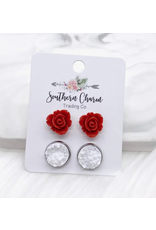 Southern Charm Trading Co White Rose Earring Set