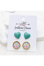 Southern Charm Trading Co Rose Gold Crackle Heart Earring Set