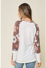 Lovely Melody Brown & Ivory Floral Raglan Sweater (S-XL)