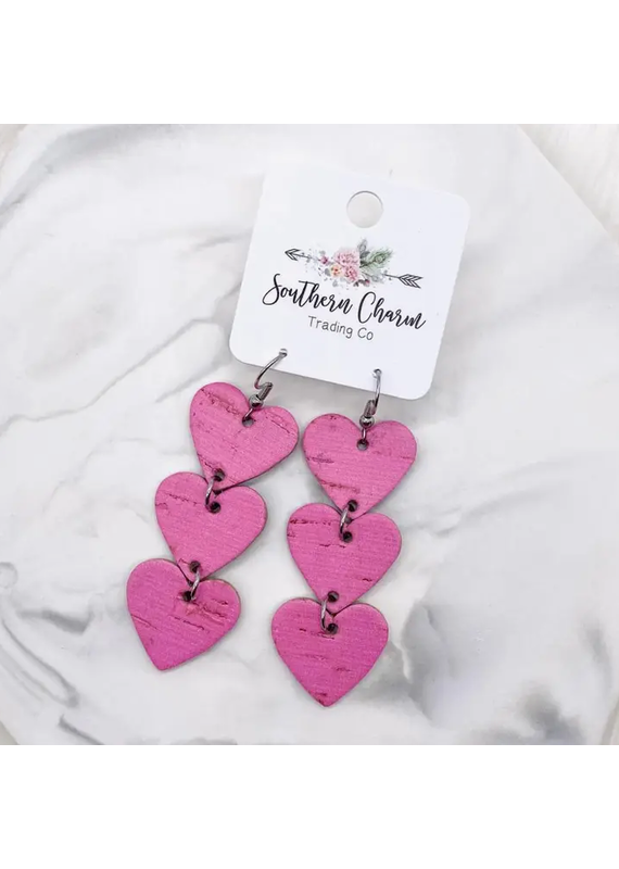 Southern Charm Trading Co 2.5" Pink Shimmer Heart Cork Earrings
