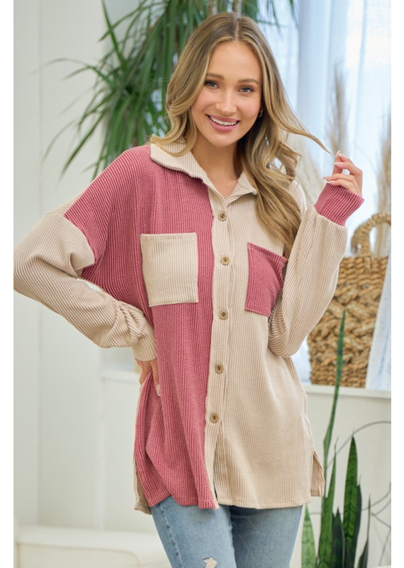 Lovely Melody Show Me Love Ribbed Mauve Shacket (S-XL)