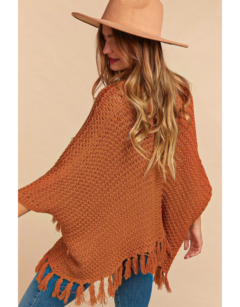 Haptics Rust Fringe Poncho (S-3XL)