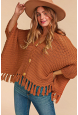 Haptics Rust Fringe Poncho (S-3XL)