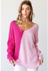 First Love Love Divided Pink Relaxed Sweater (S-L)
