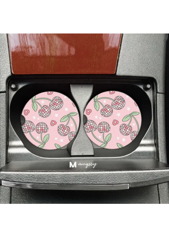 Mugsby Disco Cherries Car Coaster Set