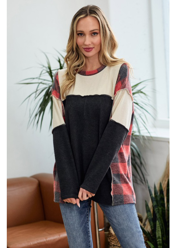 Lovely Melody Red Buffalo Plaid Vintage Sweater (S-XL)
