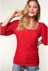SugarFox Red Crepe Puff Sleeve Top (2XL ONLY)
