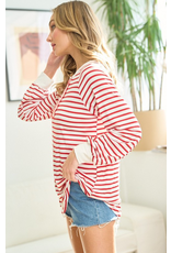 Lovely Melody Red & White Button Stripe LS Top (S-XL)