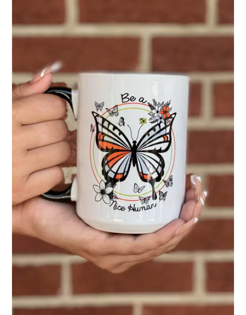 Ask Apparel Be A Nice Human Butterfly Mug