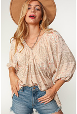 SugarFox Taupe Floral Boho Blouse (1XL Only)