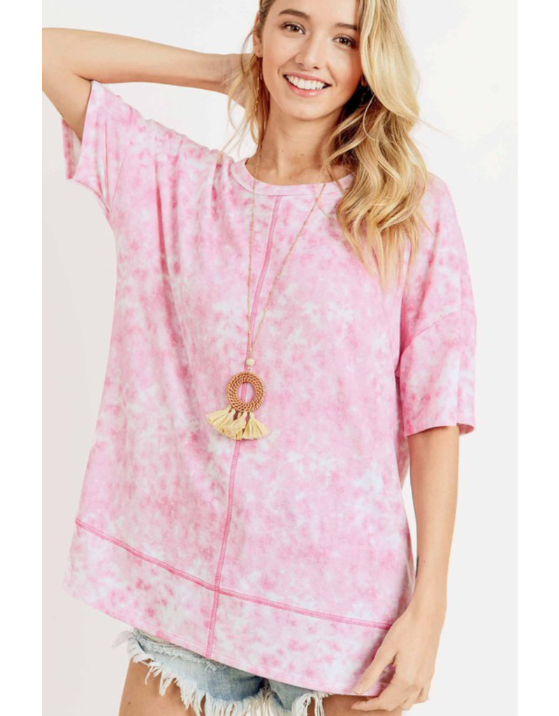 First Love Tie-Dye Relaxed Summer Pink Top (S-L)