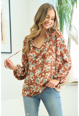 Lovely Melody Rust & Blue Floral Blouse  (S-XL)