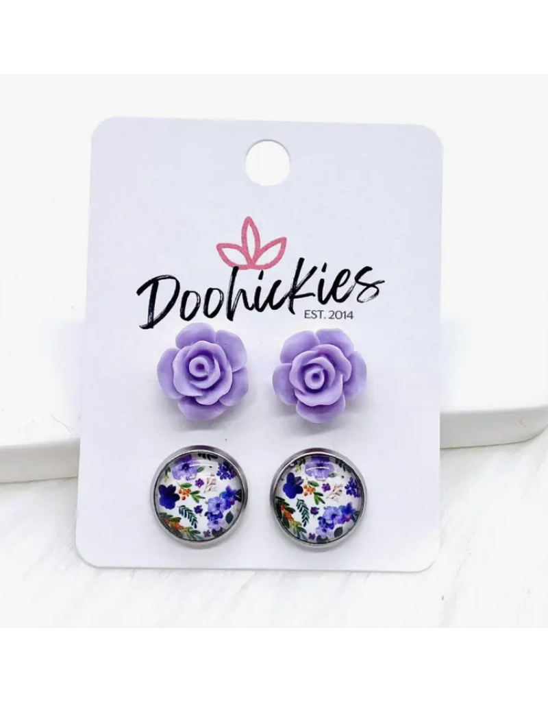 Doohickies Purple Rose Duo Earring Set