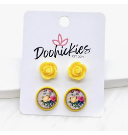 Doohickies Tiny Yellow Rose Duo Earring Set