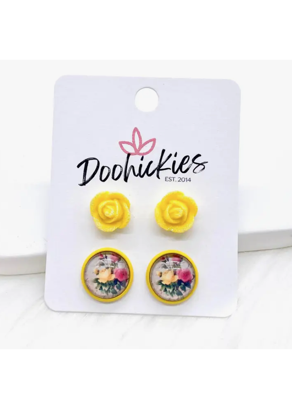 Doohickies Tiny Yellow Rose Duo Earring Set