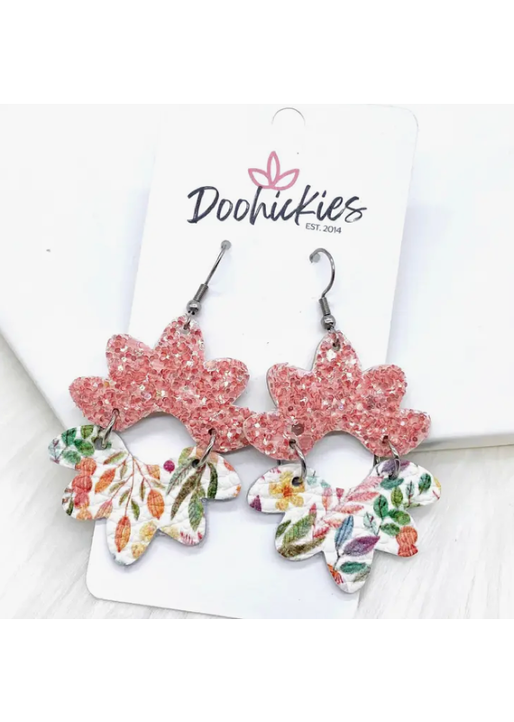 Doohickies 2.5" Pink Glitter Floral Blossom Earrings
