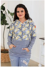 Michelle Mae MM Grey Floral Stripes Pullover Hoodie (L & XL ONLY)