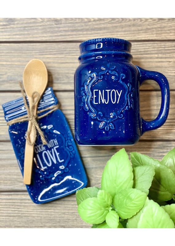 Youngs Home Decor Ceramic Blue Mason Jar Kitchen Ware