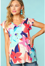 Haptics Teal & Pink Tropical Flutter Top (2XL & 3XL ONLY)