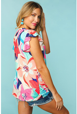 Haptics Teal & Pink Tropical Flutter Top (2XL & 3XL ONLY)