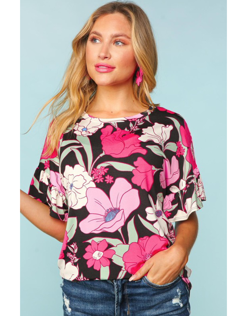 Stand Out Pink Floral Ruffle Top (S-3XL) - Loyal Tee Boutique