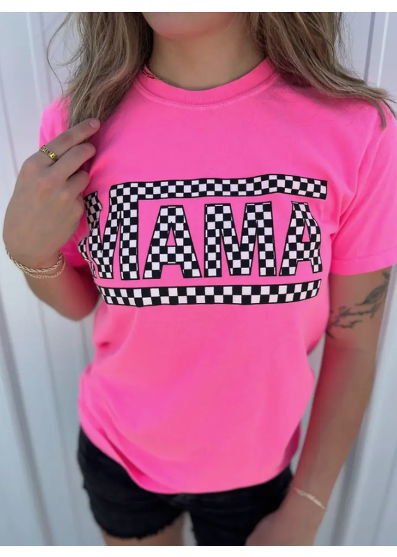 Comfort Color Hot Pink Checkered Mama Tee (S-2XL)