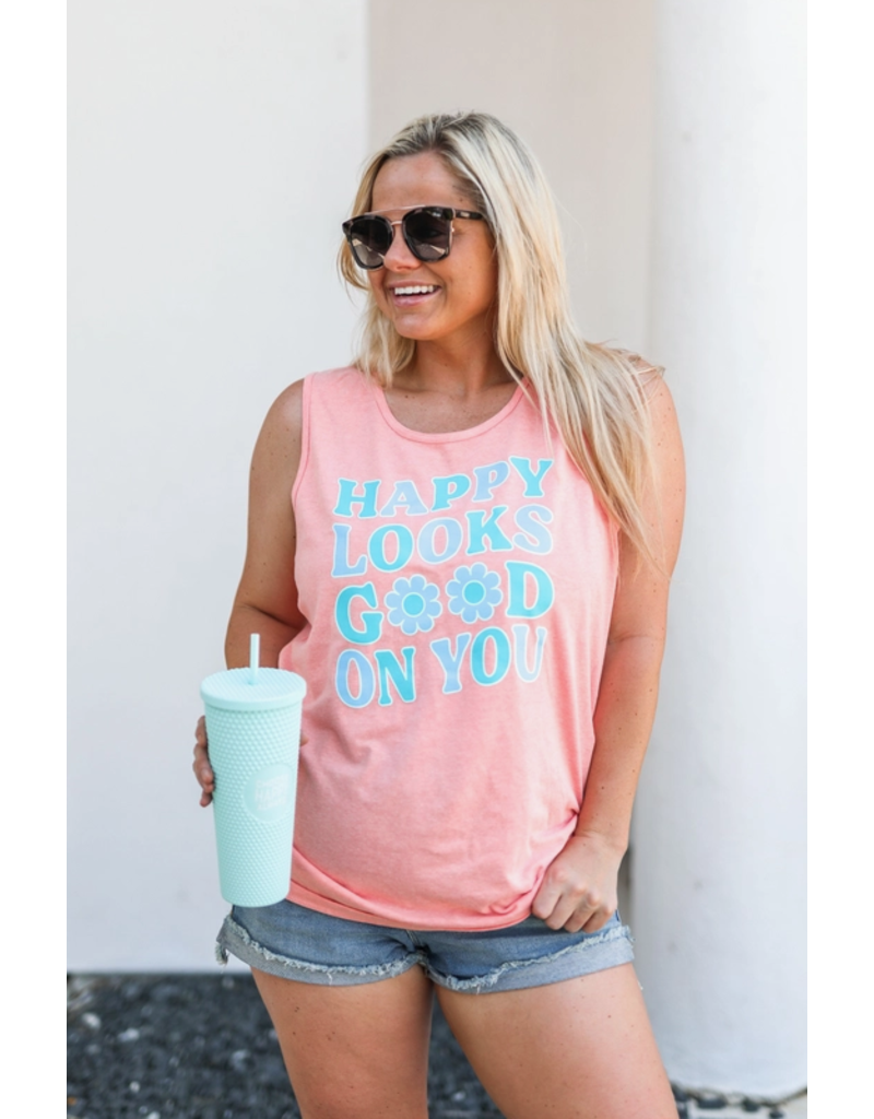 Jadelynn Brooke Happy Looks Good On You Tank - Coral (S-L)