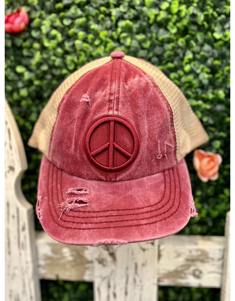 LTB CC Peace Sign Pony Hat - Berry