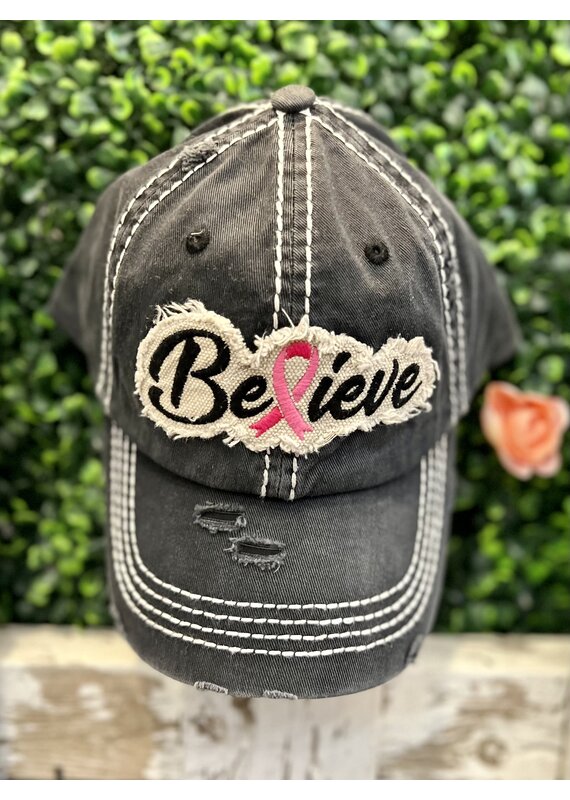 LTB Believe Pink Ribbon Breast Cancer Hat - Black