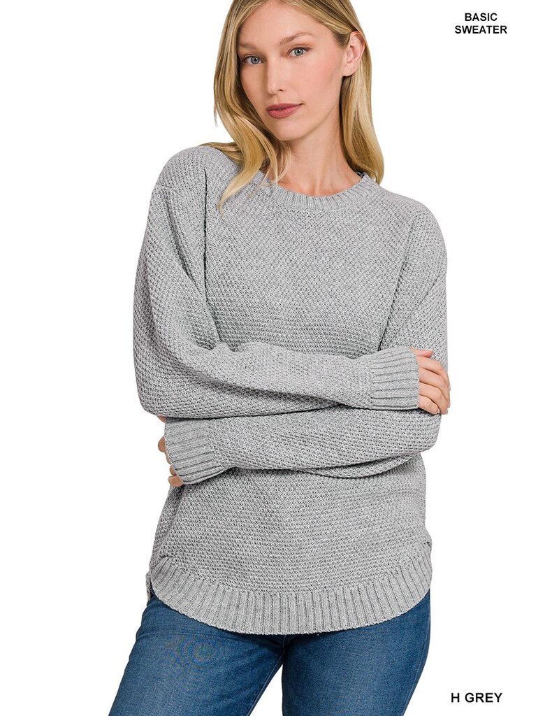 Zenana Grey Basic Sweater (S-L)