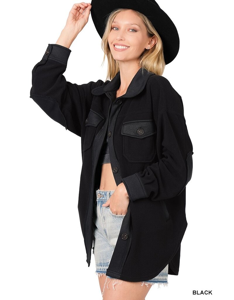 Zenana Oversized Black Fleece Shacket (S-XL)