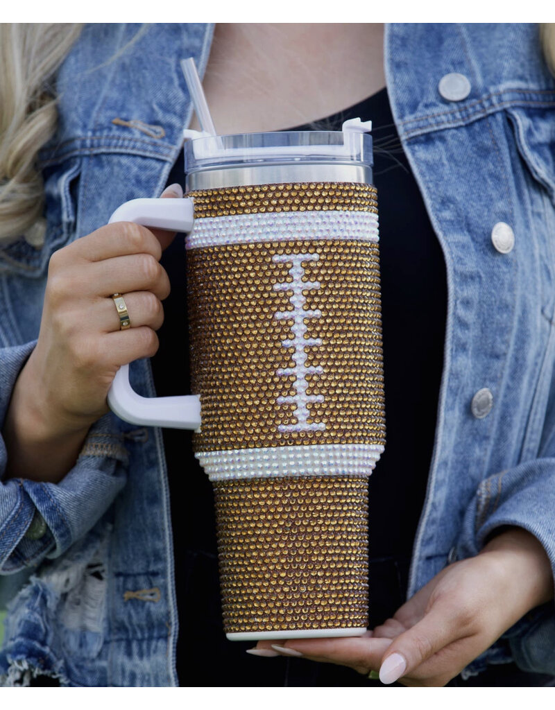 Live Love Gameday Brown Crystal Studded Football Tumbler